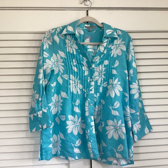 Foxcroft Womens Shaped Fit 100% Linen Floral Button-Down Shirt Size 4 - Picture 1 of 9